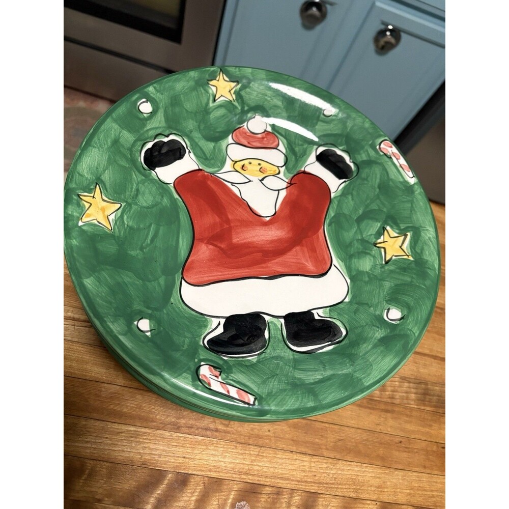 Set Of 7 Gibson Stoneware Santa Christmas 11” Dinner Plates